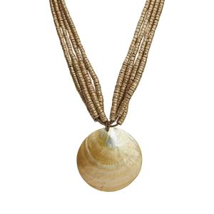 Halsband, Stor natur platt pärla från kokosnöt, Ebba - the moshi