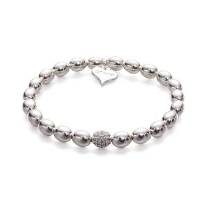 Armband Elastiskt, Silverfärgade ovala pärlor med strassprydd pärla - Gemini