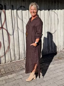 Linneklänning skjortmodell, Coffee, Petronella - Soulful Fashion