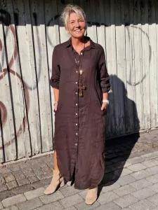 Linneklänning skjortmodell, Coffee, Petronella - Soulful Fashion