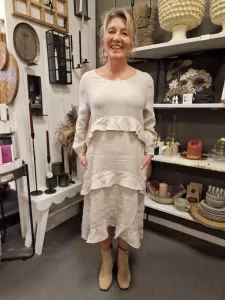 Linneklänning med volanger, Beige, Penny - Reunion