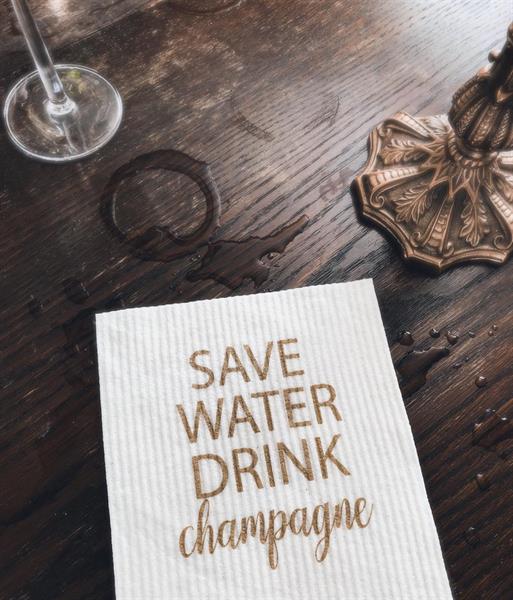 Disktrasa, Save water drink champagne... (vit/guld) - Mellow Design