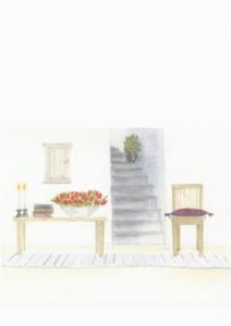 Dubbelvikt julkort i akvarell - Domherregård