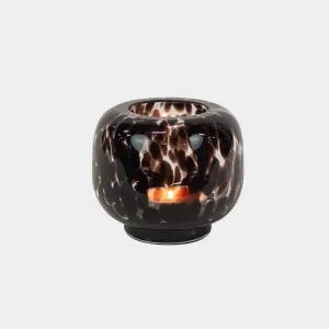 Ljuslykta Leo, Svart fläckigt glas (dia: 12,5 cm) - Olsson & Jensen