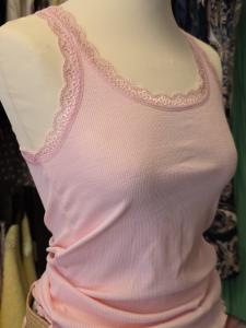 Linne, Ribbat med spets, Rosa Amanda - Caramelle Fashion