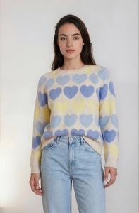 Stickad tröja med hjärtan, Blå / Gul Sara - Caramelle Fashion