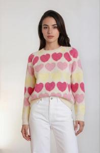 Stickad tröja med hjärtan, Rosa / Gul Sara - Caramelle Fashion