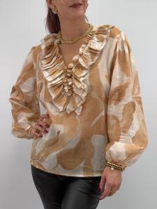 Blus med volanger, Kamel / Offwhite, Lea - Gemini