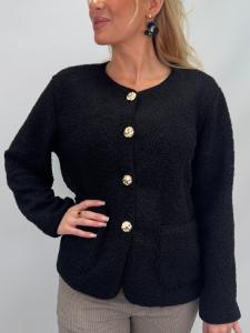 Jacka med guldknappar, Svart Teddy, Zia - Gemini