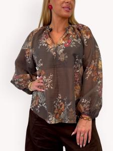 Blus med blommönster, Brun Linda - Gemini