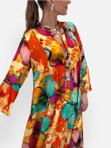 Klänning Storblommig, Orange / Turkose / Gul, Emily - Gemini