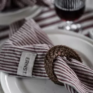 ERNST Kökshandduk, Smalrandig Röd / Beige