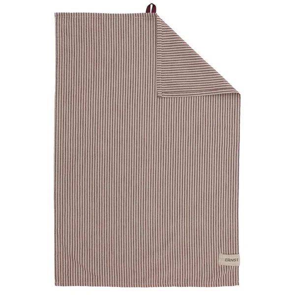 ERNST Kökshandduk, Smalrandig Röd / Beige