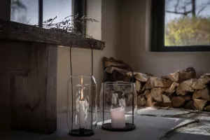 ERNST Ljusstake/ljuslykta med glas för Blockljus d16 h30 Beige