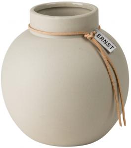 ERNST Rund vas i stengods med läderband, H 14cm (Beige)