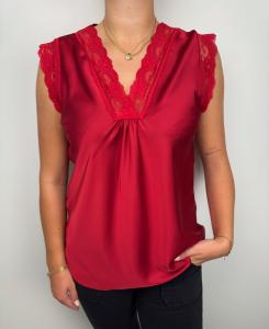 Topp med spets, Ärmlös Vinröd, Melina - Caramelle Fashion