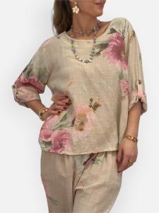 Blus / Topp, Beige Blommig, Evalis - Gemini