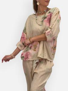 Blus / Topp, Beige Blommig, Evalis - Gemini