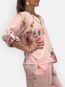Blus / Topp, Rosa Blommig, Evalis - Gemini