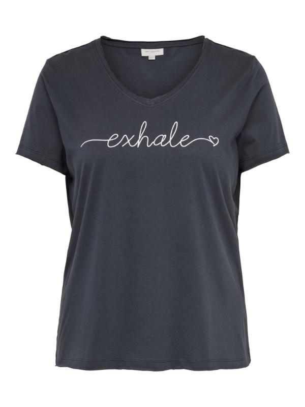 Blå t-shirt med text "Exhale" (Quote) - ONLY Carmakoma