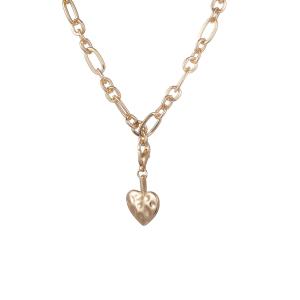 Halsband Kort, Guldfärgad kedja med ett hamrat hjärta - Gemini