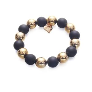 Armband Elastiskt, Svarta + Guldfärgade kulor - Gemini