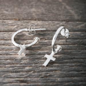 Silverörhängen Hoops Kors - by faith