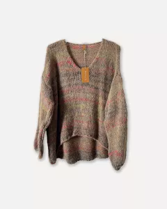 Stickad tröja, Taupe Melerad, Fanny - Reunion