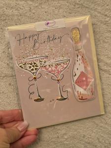 Happy Birthday, 2 glas och en flaska Prosecco (3D), Dubbelt kort - Pictura