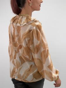 Blus med volanger, Kamel / Offwhite, Lea - Gemini