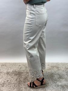 Jeans 3/4 längd med brodyr i benslut, Beige, Vega - Mix by Heart