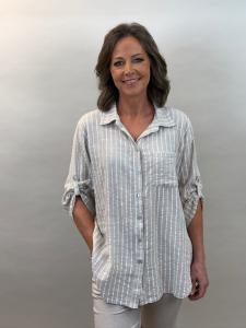 Blus i bomull med linnekänsla, Beige / Vit Randig, Kelly - Mix by Heart