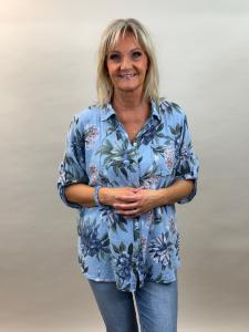 Blus i bomull med linnekänsla, Blå Blommig, Kelly - Mix by Heart