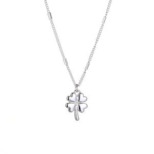 Halsband, Silverfärgad söt kedja med fyrklöver (kort) - Gemini