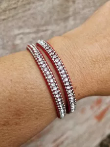 Armband Läder, Dubbelt i rött/strass - IDAR