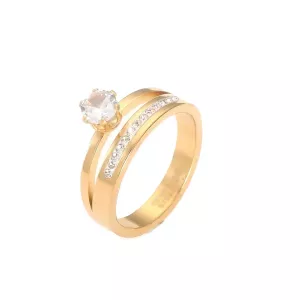 Ring, Två i en, Guldfärgad med klara stenar (Rostfritt stål) - Gemini