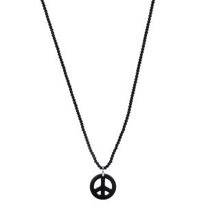 Halsband, Långt med svarta kulor och PEACE-tecken - Gemini