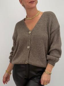 Stickad kofta med guldknappar, Taupe Lina - Gemini    BERÄKNAD LEV: JAN/FEB