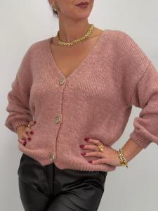 Stickad kofta med guldknappar, Rosa Lina - Gemini    BERÄKNAD LEV: JAN/FEB