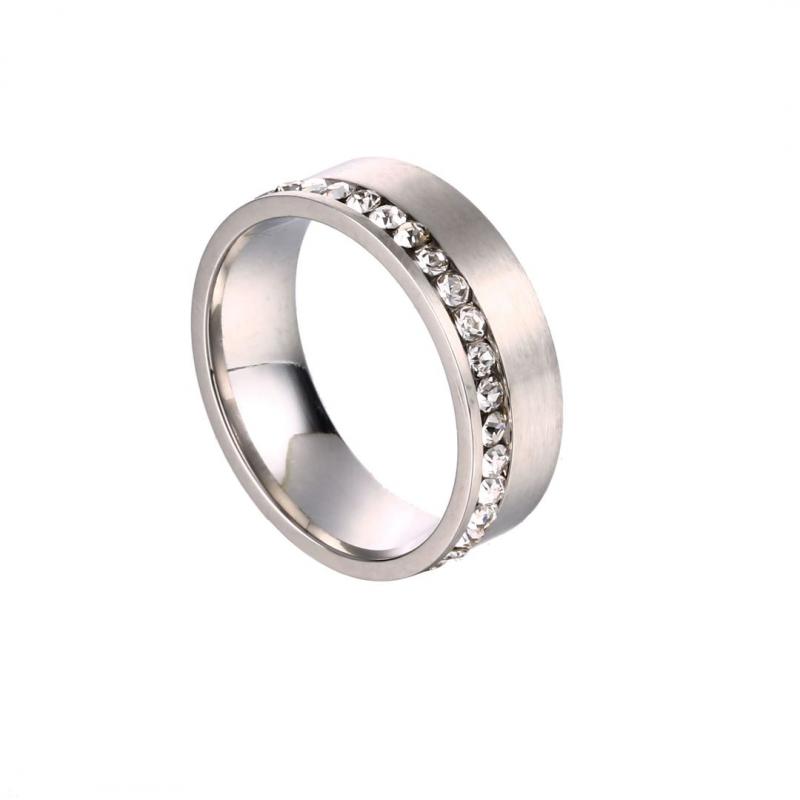 Gemini, Ring i rostfritt stål - Borstad silver med strass