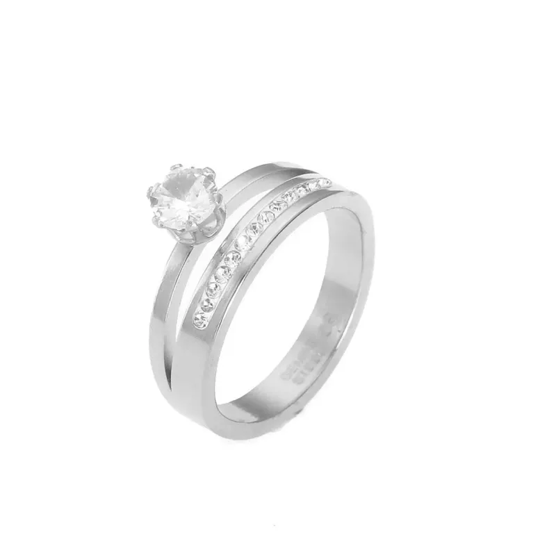 Ring, Två i en, Silverfärgad med klara stenar - Gemini (60 / 19)