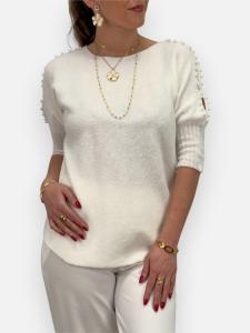 Tröja, Stickad med pärlor, Vit Sissel - Gemini