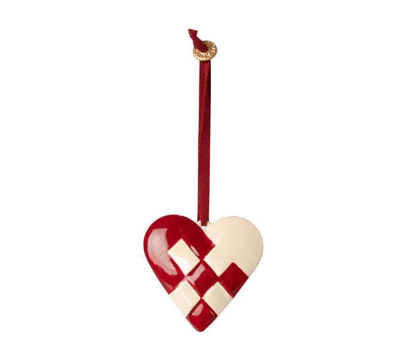 Maileg Metal ornament, Braided heart Röd