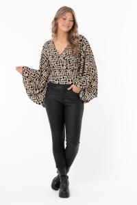 Blus, Svart / Sand Grafiskt mönstrad (Giovanna) - Capri Collection