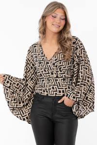 Blus, Svart / Sand Grafiskt mönstrad (Giovanna) - Capri Collection