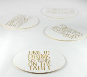Glasunderlägg: Time to drink champagne... (vit/guld) - Mellow Design