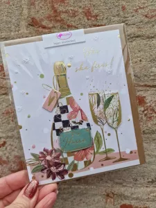 Kort med Champagneflaska och 2 glas, 3D - Pictura