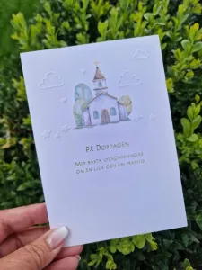 På dopdagen, motiv av kyrka, Dubbelt kort - Pictura