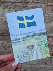 Dubbelvikt kort i akvarell - Flagga