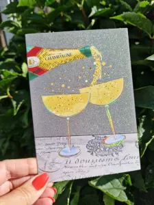Kort med Champagneflaska och 2 glas - Pictura